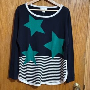 CJ Banks NWT‎ sz 14w or xL lightweight sweater stars stripes cotton